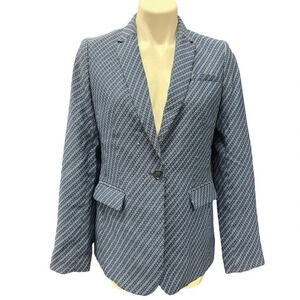 Banana Republic Geometric Blue Black White Blazer Jacket Business Career Preppy